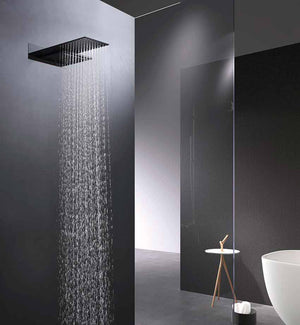 Matte Black Thermostatic Built-in Shower Set, in a bathroom setting