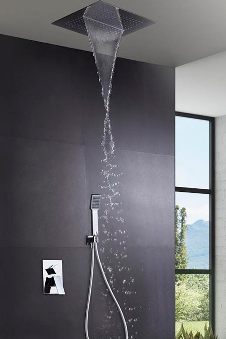 Chrome Single Handle Built-in Shower Set Modern Minimalist, view 2