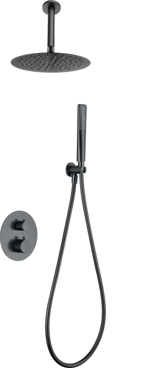 Salerno Gun Metal Thermostatic Shower Set with Rainfall Head, view 2