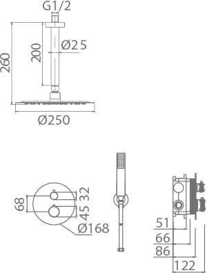 Brushed Rose Gold Thermostatic Shower Set with Rainfall Head, view 3