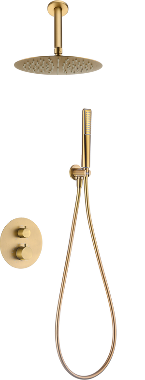 Salerno Brushed Gold Thermostatic Shower Set, view 2