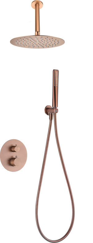 Brushed Rose Gold Thermostatic Shower Set with Rainfall Head, view 2