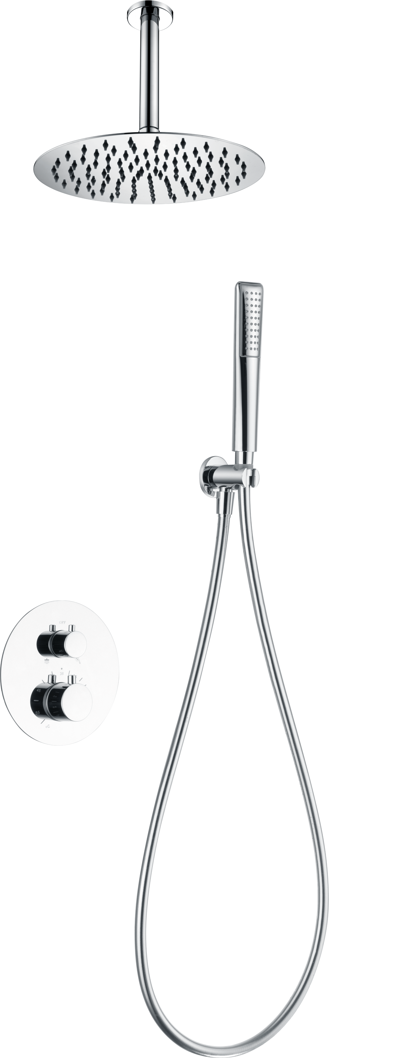 Chrome Thermostatic Built-in Shower Set Modern Design, view 2