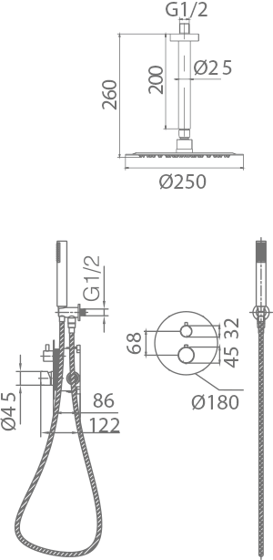 Tivoli Black Gun Metal Built-in Thermostatic Shower Set, view 5