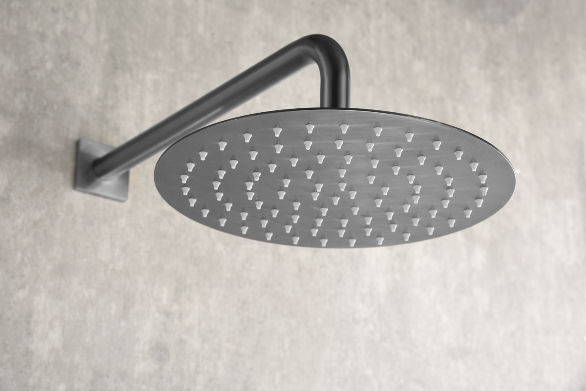 Black Gun Metal Thermostatic Shower Set Built-In, rain head detail