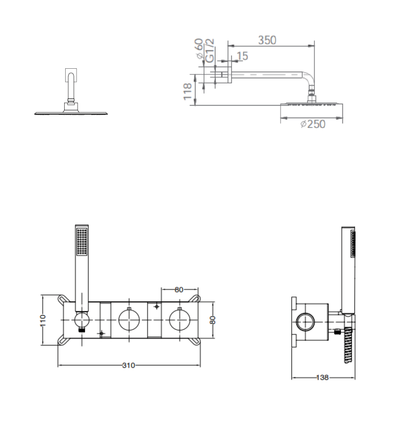 Brushed Rose Gold Thermostatic Shower Set Built-in Design, view 4