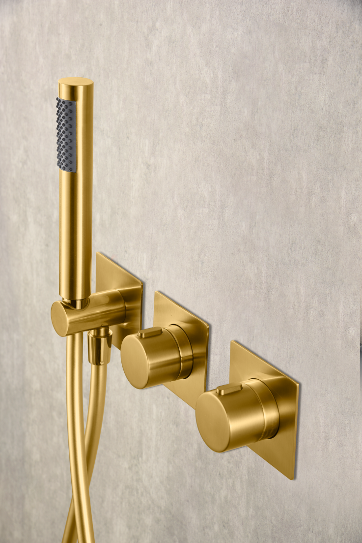 Brushed Gold Built-in Thermostatic Shower Set, mixer detail