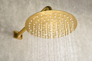 Brushed Gold Thermostatic Shower Set Built-In, rain head detail