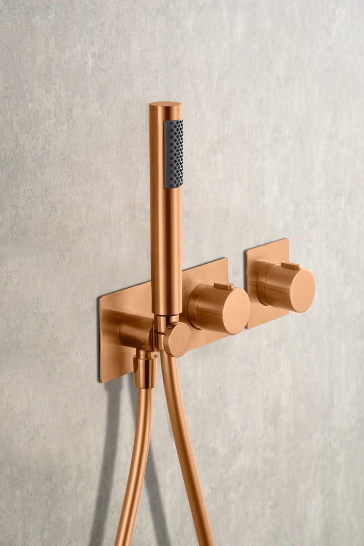 Brushed Rose Gold Thermostatic Shower Set Built-in Design, mixer detail