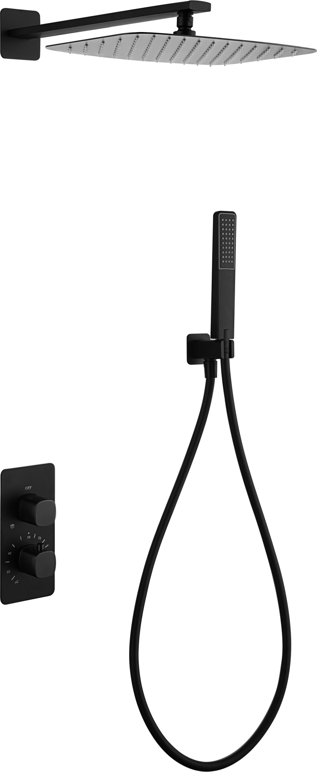 Toscana Matte Black Concealed Thermostatic Shower Set, main product view