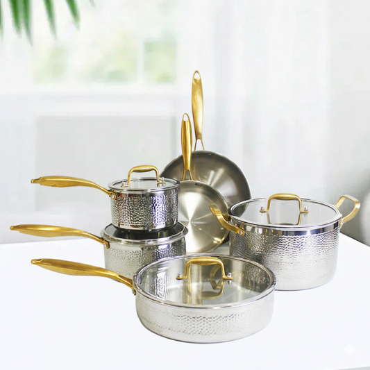 Three Layer Steel Hammered Non Stick Uncoated Cookware Set