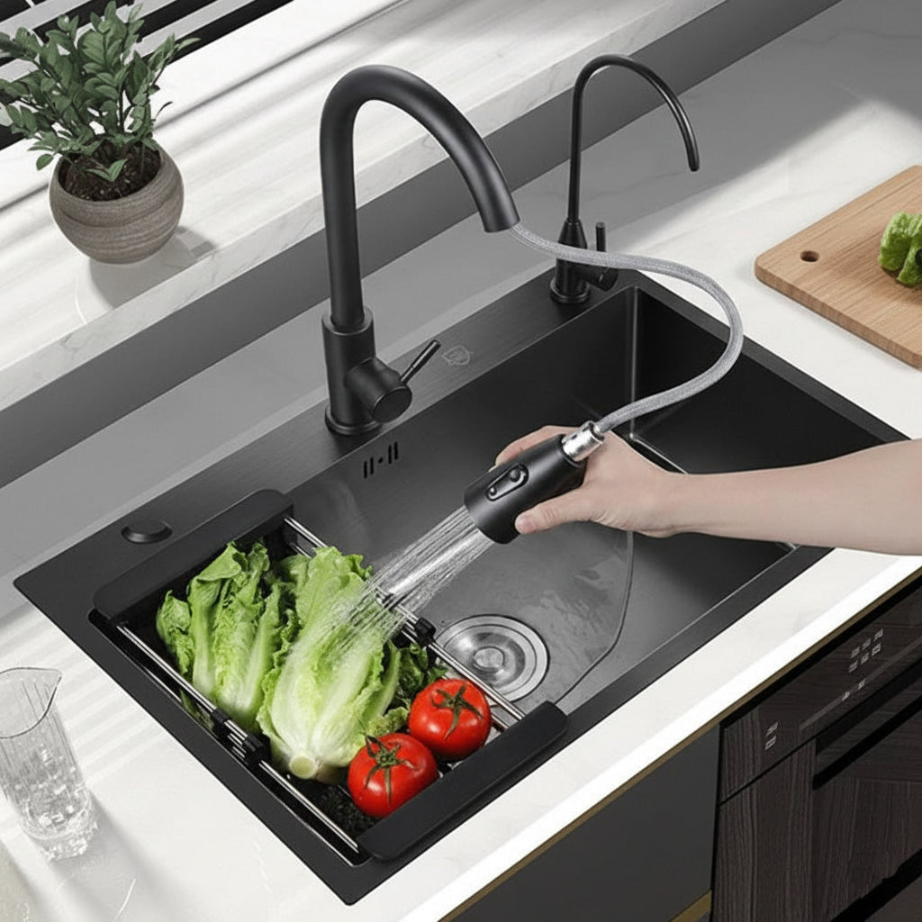 Nano Stainless Steel Pull Out Faucet Kitchen Sink