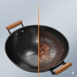 Double Ear Iron Uncoated Round Bottom Non Stick Wok