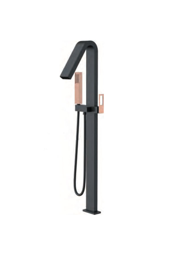 Black Rose Gold Freestanding Bathtub Faucet Modern Design, view 2