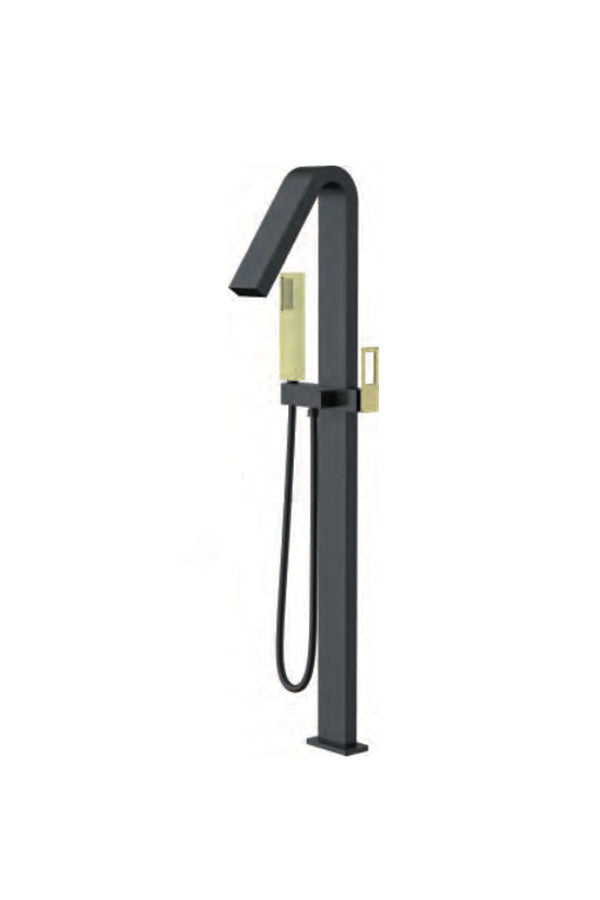 Black and Gold Freestanding Bathtub Faucet Modern Design, view 2