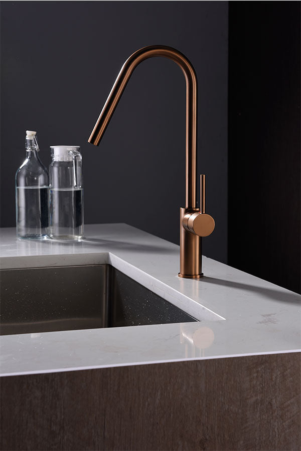 Kenya Brushed Rose Gold Kitchen Faucet Modern Design, view 3
