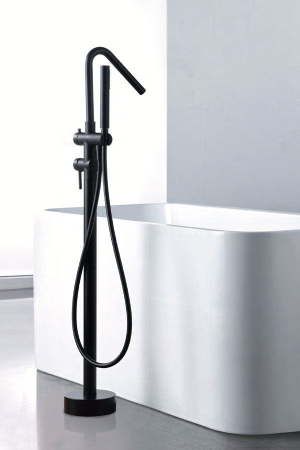Black Freestanding Bathtub Faucet Single Lever Modern, view 2