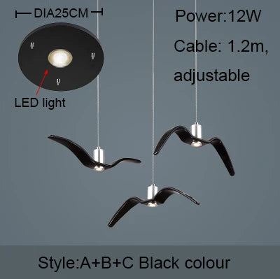Lámpara colgante de techo con diseño de gaviota nórdica y pájaros LED
