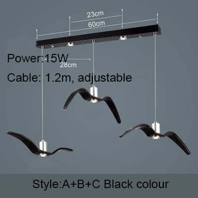 Lámpara colgante de techo con diseño de gaviota nórdica y pájaros LED