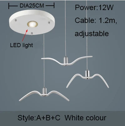 Lámpara colgante de techo con diseño de gaviota nórdica y pájaros LED