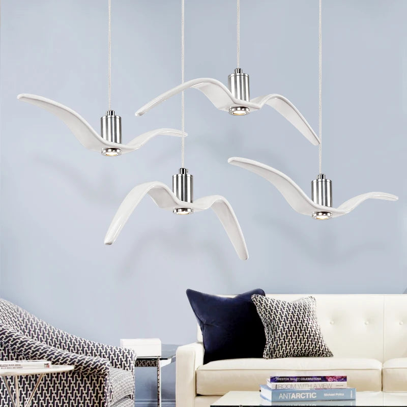 Lámpara colgante de techo con diseño de gaviota nórdica y pájaros LED