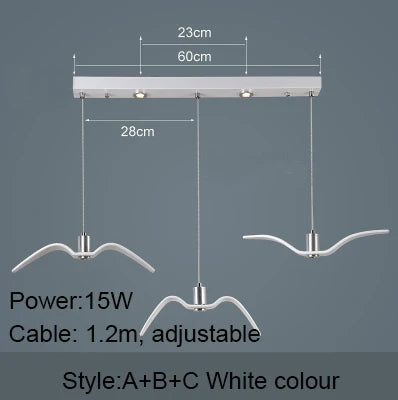 Lámpara colgante de techo con diseño de gaviota nórdica y pájaros LED