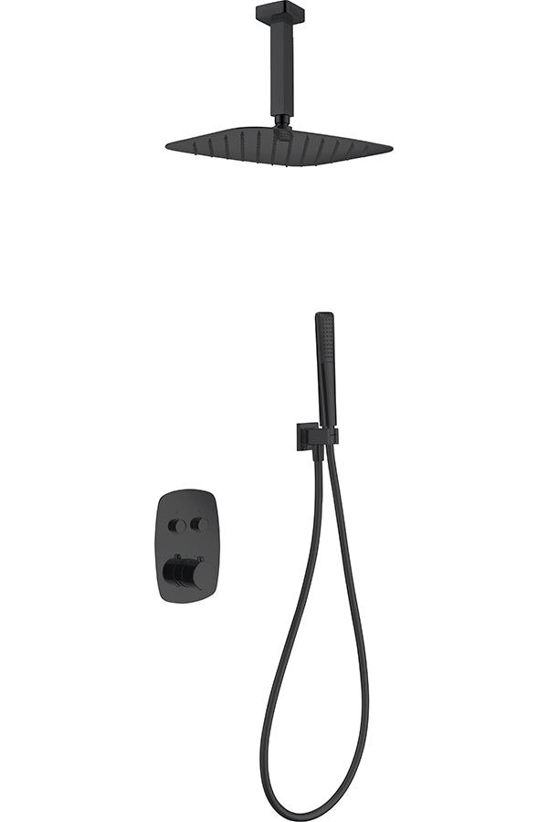 Matte Black Thermostatic Shower Set Built-In, view 2