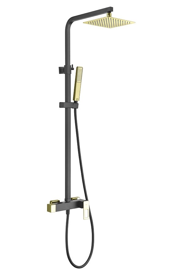 Matte Black Single Handle Shower Set with Gold Accents, view 2