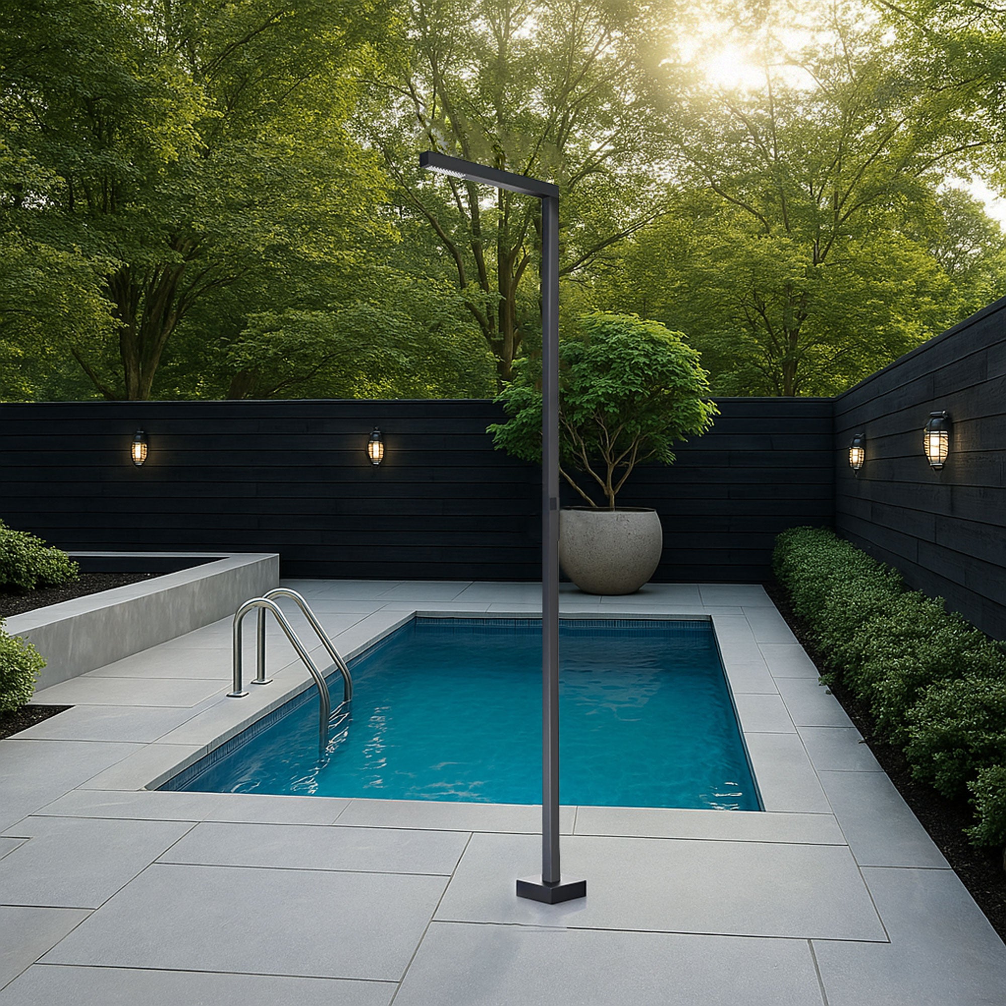 Alabama Matte Black Steel Pool Shower Tap in 316 Stainless Steel, detail view