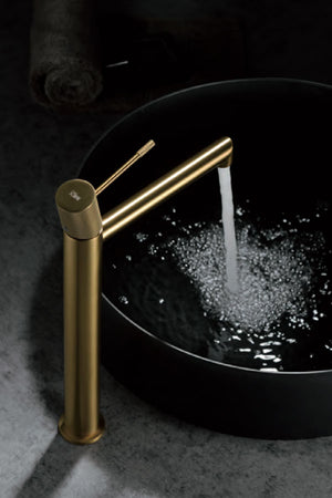 Tall Brushed Gold Basin Faucet Modern Single Lever, view 3