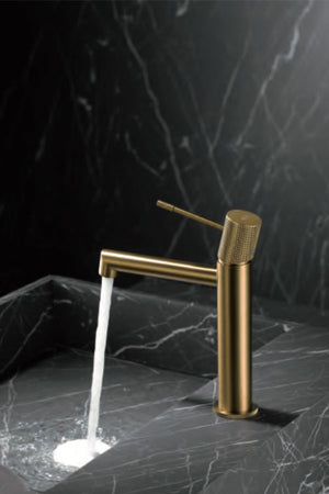Line Brushed Gold Single Handle Basin Faucet, view 3