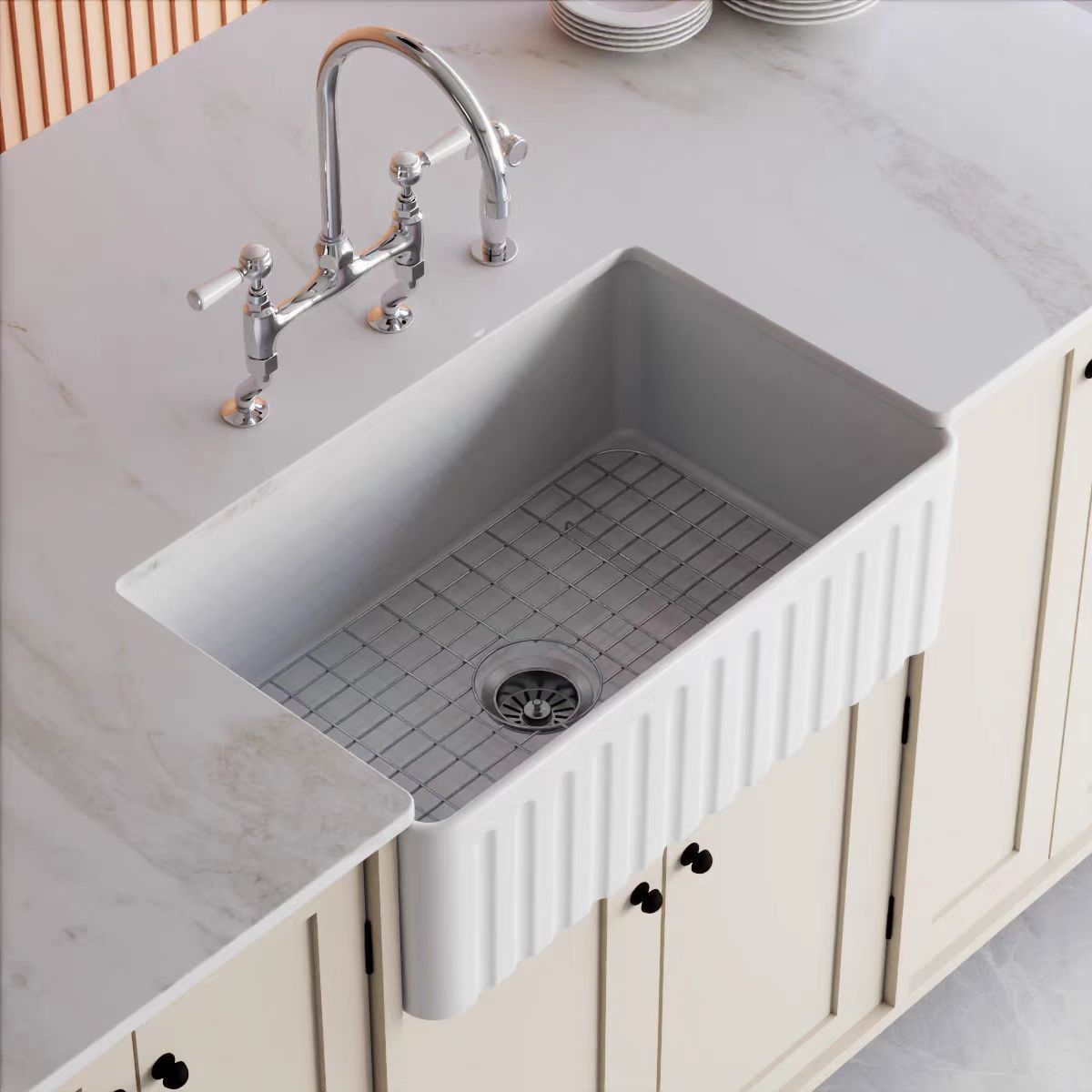 Vintage Ceramic Single Bowl Under Mount Sink