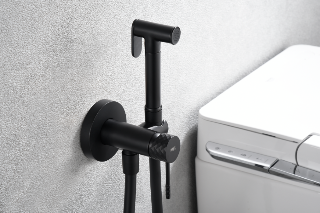 Matte Black Built-in Bidet Faucet Modern Design, mixer detail