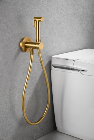Brushed Gold Built-in Bidet Faucet Contemporary Design, in a bathroom setting