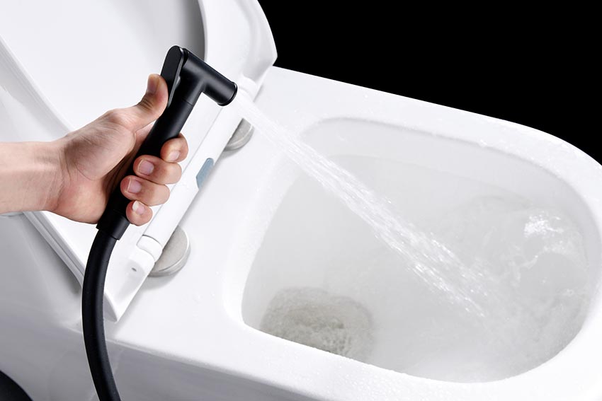 Matte Black Built-in Bidet Faucet Modern Bathroom, in a bathroom setting