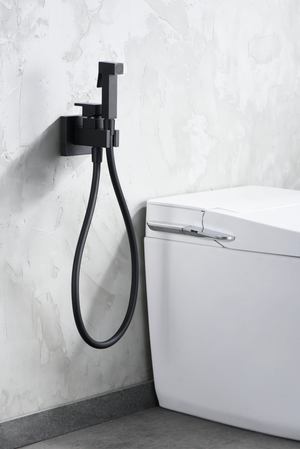 Matte Black Built-in Bidet Faucet with Single Lever, in a bathroom setting
