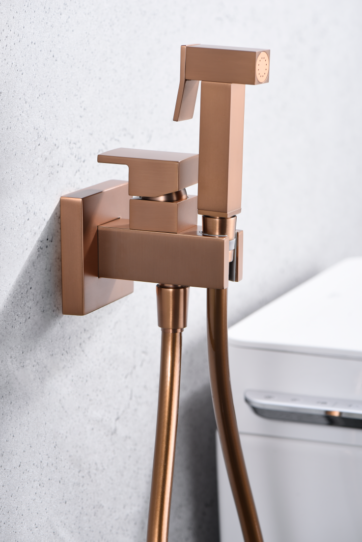 Brushed Rose Gold Built-in Bidet Faucet Single Lever, mixer detail