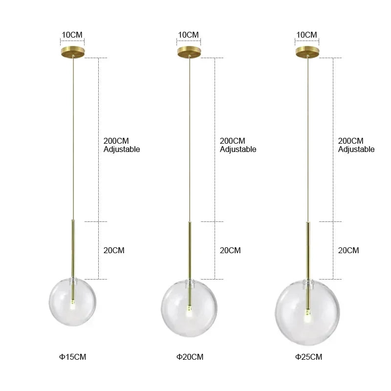 Lámpara colgante de noche con bola de cristal transparente