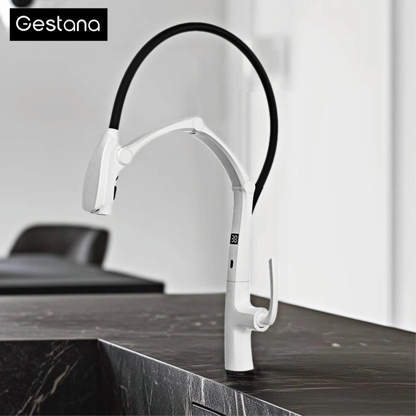 Grifo extraíble con sensor y pantalla LED, 3 funciones, sin contacto