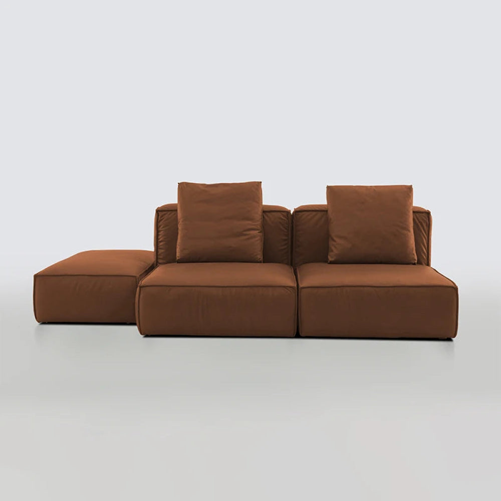 Modern Italian Leather Tofu-Shaped Sofa with Dual-Directional