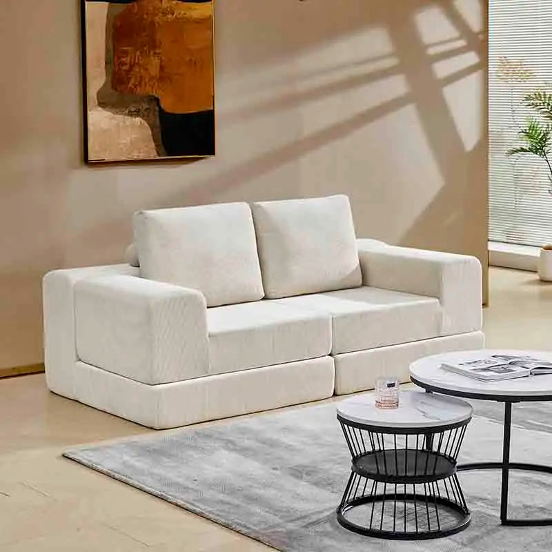 Sofá cama modular de pana de estilo moderno y sencillo para sala de estar con bloques de tofu y combinación de compresión para dormitorio. 
