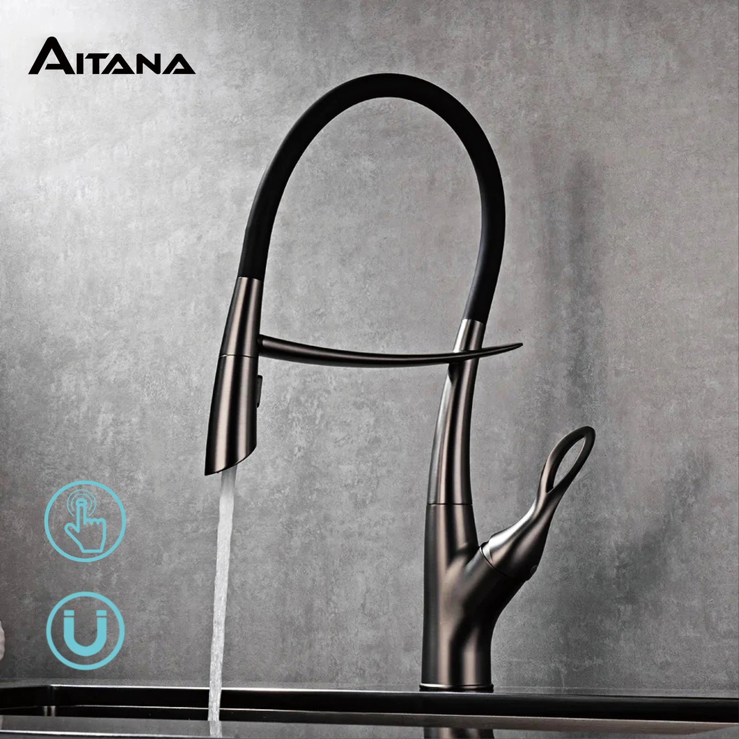 Grifo magnético para fregadero con interruptor táctil, control dual de agua fría y caliente
