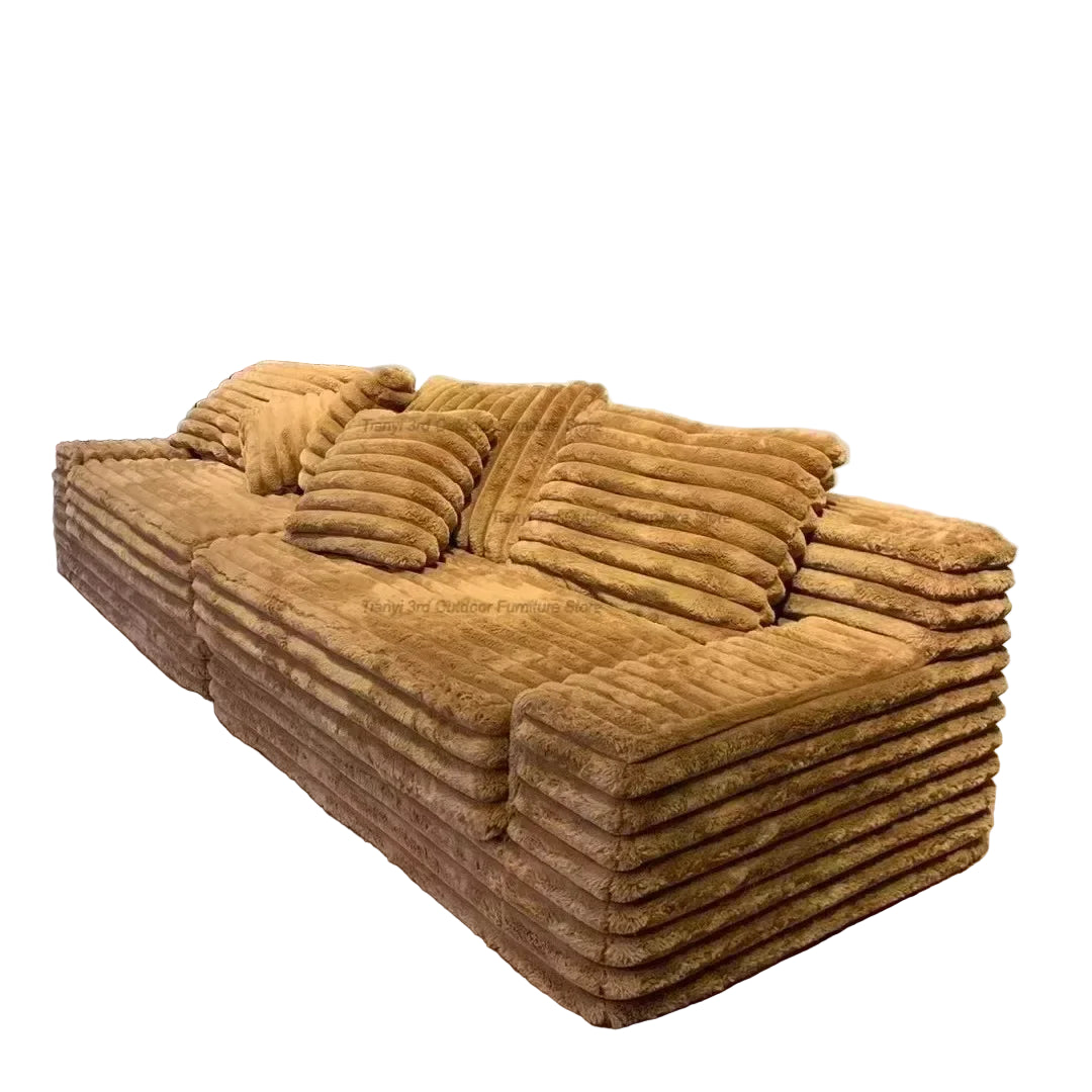 Sofá moderno minimalista perezoso de tela de pana gruesa con diseño de nubes, asiento extra ancho, muebles personalizados comprimidos al vacío