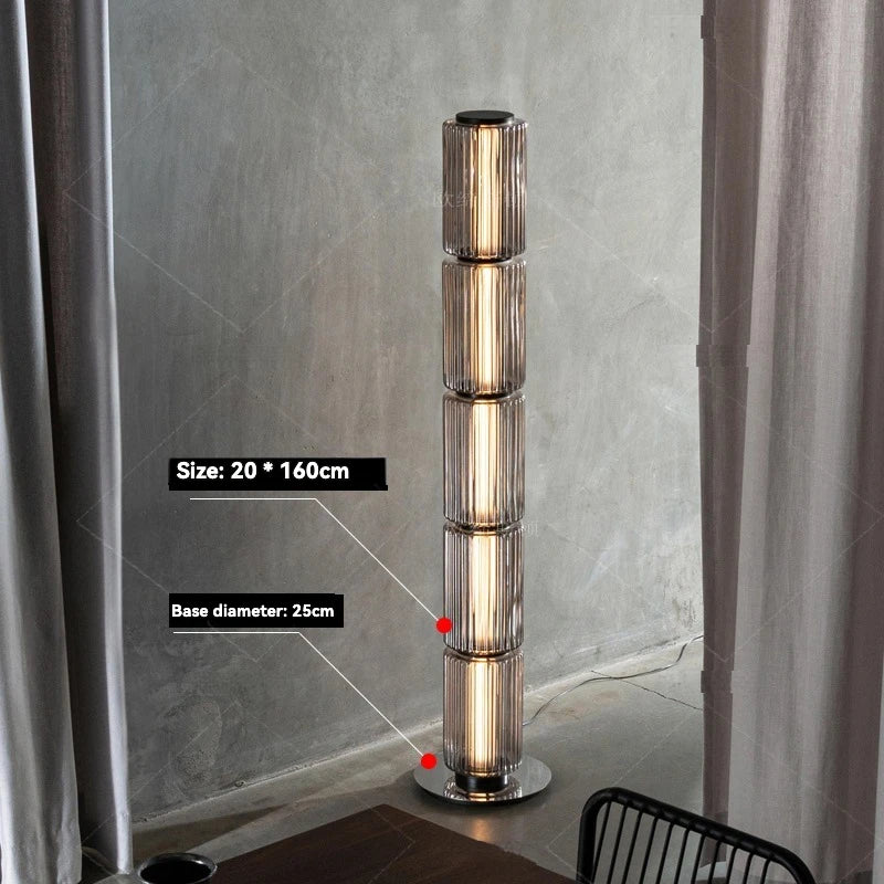 Lámpara de pie nórdica LED de cristal ahumado
