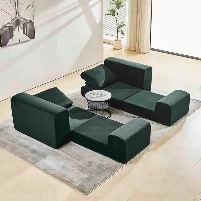 Sofá cama modular de pana de estilo moderno y sencillo para sala de estar con bloques de tofu y combinación de compresión para dormitorio. 