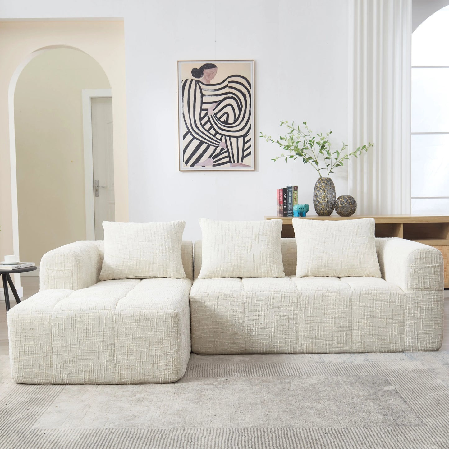 Sofá chaise longue modular moderno en forma de L de 3 plazas