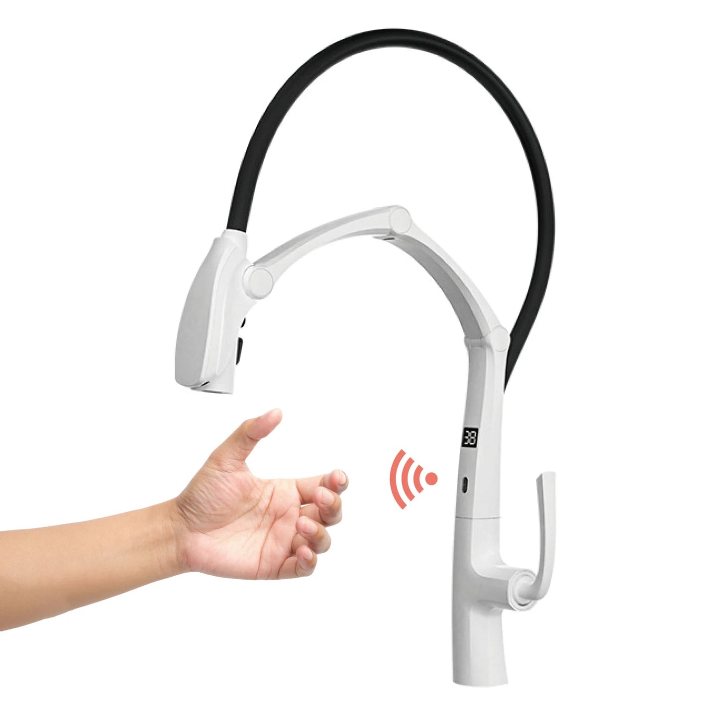 Grifo extraíble con sensor y pantalla LED, 3 funciones, sin contacto