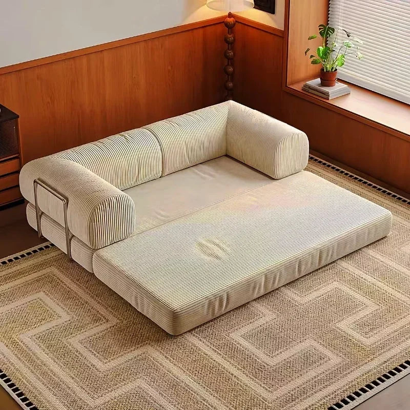 Sofá de compresión al vacío italiano simple retro de alta gama de pana para sala de estar, sofá cama plegable, lavable y personalizable.