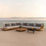 Muebles de exterior de lujo, resistentes al agua, de diseño especial, en forma de L, de teca, de esquina, combinación sencilla, sofá modular para jardín.