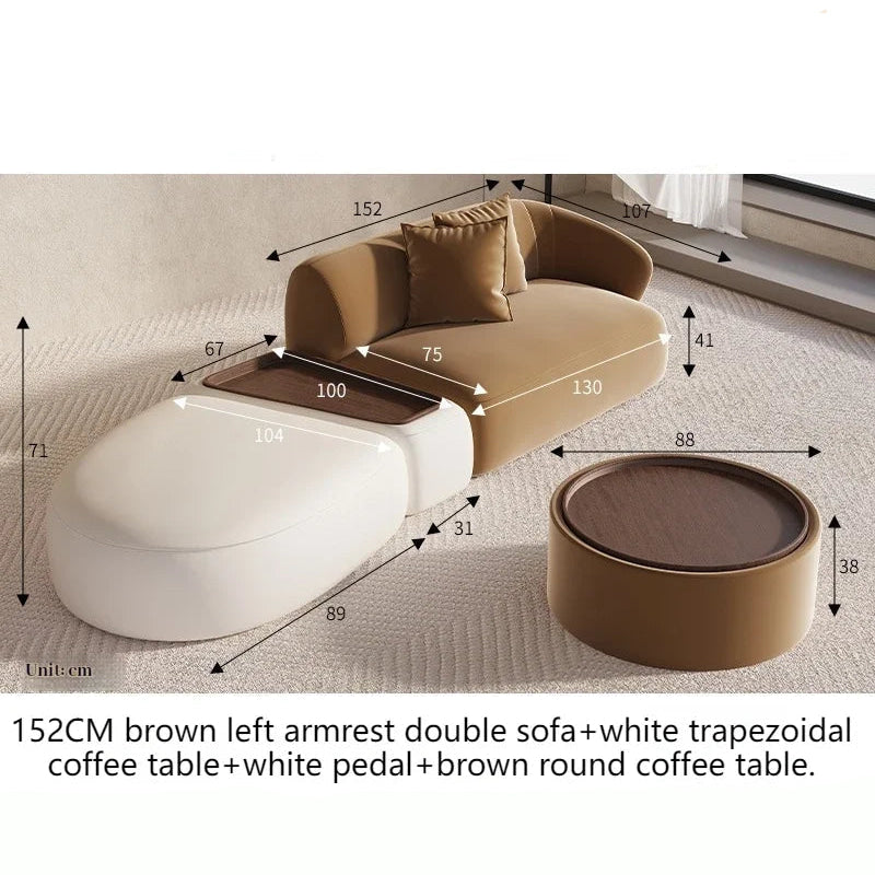 Conjunto de sofá seccional minimalista marrón, sofá modular curvo beige europeo para sala de estar, sofá doble de diseño italiano Divani Furniture